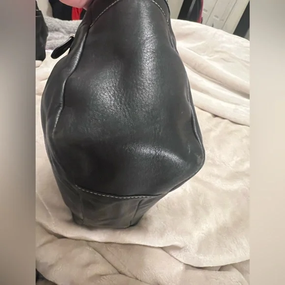 Coach Black Leather Pleated East West Shoulder Tote